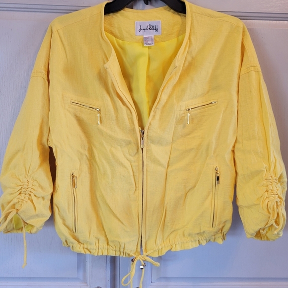 Vintage 90s Joseph Ribkoff Yellow Zip Up Semi Crop Jacket - Picture 1 of 6